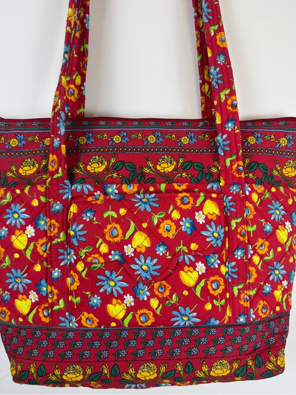 Unbranded Quilted Floral Tote Bag Red Cotton Zip Top Cottagecore Everyday Purse